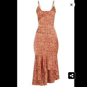 Red Leopard Print Frill Hem Midi Dress PLT